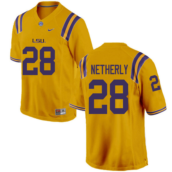 Men #28 Mannie Netherly LSU Tigers College Football Jerseys Sale-Gold